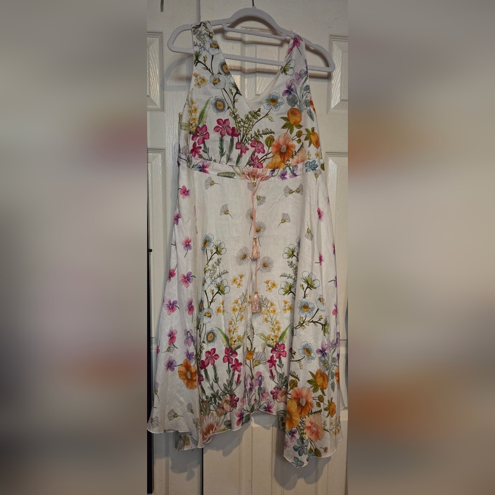 Johnny Was Flaria Sleeveless Floral Print Linen Dress